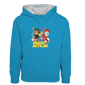 Sweat à capuche Marcus, Chase, Ryder - Pat patrouille - bleu paon/gris chiné fille/garçon