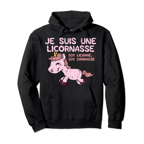 Sweat à capuche Licorne noir femme
