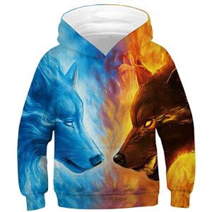 Sweat à capuche Loup de feu de glace fille/garçon