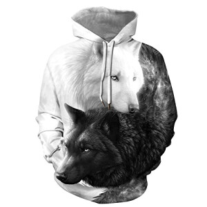 Sweat à capuche Loup noir blanc homme/femme
