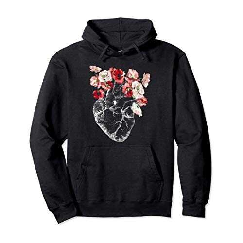 Sweat à capuche Rose - Fleur - noir homme/femme