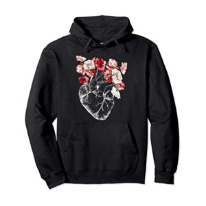 Sweat à capuche Rose - Fleur - noir homme/femme